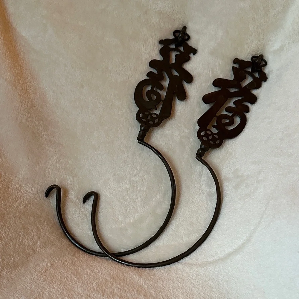 2 set Ornate Metal Wall Hooks in Blackened Bronze Finish